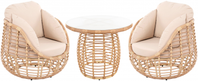 Комплект плетеной мебели ReeHouse Lotus алюминий, искусственный ротанг, олефин, стекло индийское дерево, бежевый, белый сатин Фото 1