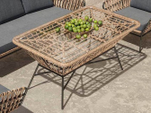 Столик кофейный плетеный SNOC Greta алюминий, искусственный ротанг, закаленное стекло Фото 1