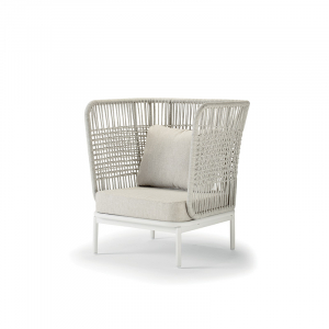 Кресло лаунж плетеное с подушками Grattoni Yolk алюминий, роуп, олефин белый, конопляный Фото 4