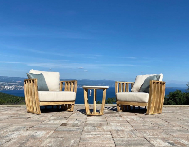 Кресло деревянное с подушками Tagliamento Woodland эвкалипт, олефин натуральный, бежевый Фото 25