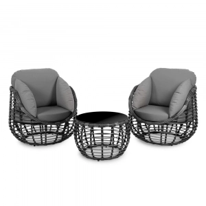 Кресло плетеное с подушками ReeHouse Lotus алюминий, искусственный ротанг, олефин черный металлик, серый Фото 7