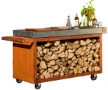 Стол разделочный на колесах с поленницей ReeHouse OFYR 135 кортеновая сталь, керамика кортен Фото 1