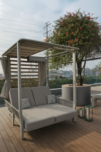 Шатер с лежаками Higold Borromeo алюминий, роуп, олефин бежевый, светло-серый Фото 9