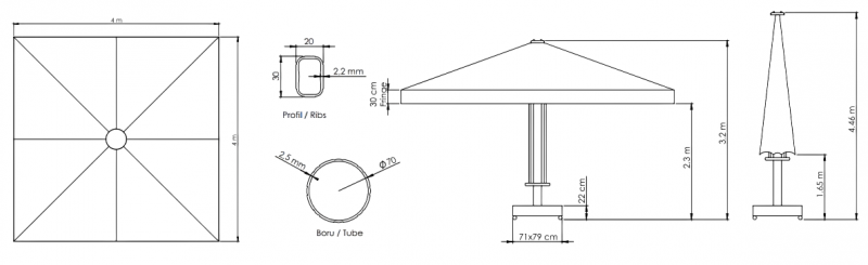 Зонт профессиональный 4х4 м Lux Telescopic Manuel