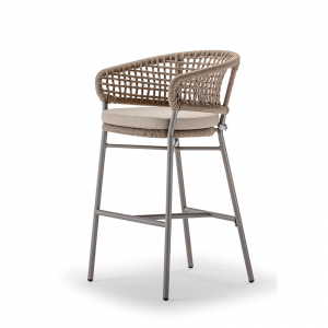 Кресло плетеное барное с подушкой Grattoni Atol алюминий, роуп, олефин тортора, шампанское Фото 4