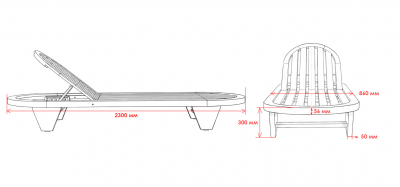 Шезлонг-лежак деревянный с матрасом WArt Spain ироко, олефин натуральный, голубой Фото 2