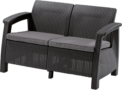 Диван пластиковый Keter Corfu Love Seat пластик с имитацией плетения графит Фото 1