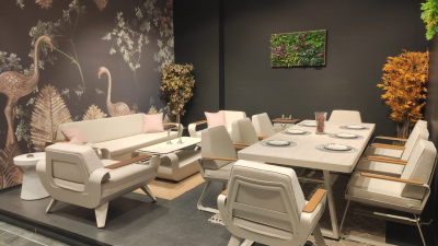 Комплект металлической лаунж мебели Bomonti Breeze алюминий, ироко, ткань Фото 15