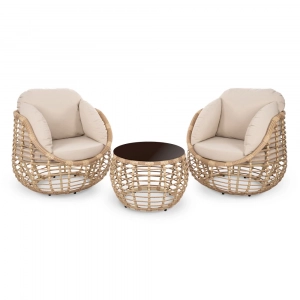 Кресло плетеное с подушками ReeHouse Lotus алюминий, искусственный ротанг, олефин индийское дерево, бежевый Фото 6