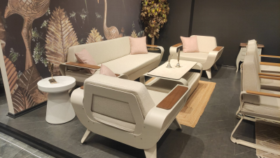Комплект металлической лаунж мебели Bomonti Breeze алюминий, ироко, ткань Фото 16