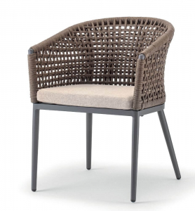 Кресло плетеное мягкое Grattoni Cuba алюминий, роуп, олефин антрацит, коричневый Фото 4