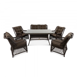 Стол плетеный обеденный ReeHouse Titulo алюминий, искусственный ротанг, стекло шоколад металлик Фото 4