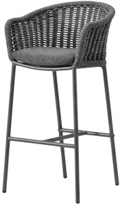 Кресло плетеное барное с подушкой Grattoni Lecce алюминий, роуп, олефин антрацит, темно-серый, угольный Фото 1