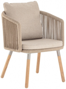 Кресло плетеное с подушками Grattoni Bahamas алюминий, тик, роуп, олефин тортора, шампанское, песочный Фото 1