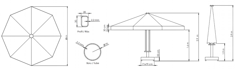 Зонт профессиональный Ø4 м Lux Telescopic Manuel