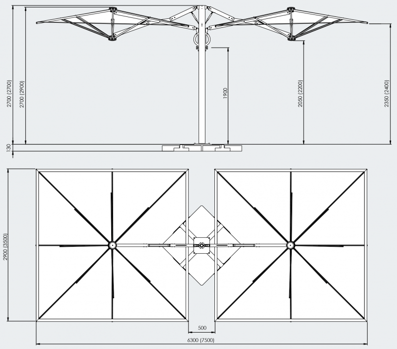 Зонт профессиональный двухкупольный 2.9х6.3 м Galaxia Dual T Timber