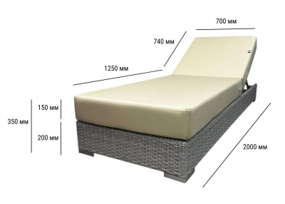 Шезлонг-лежак плетеный с матрасом ReeHouse Mantera оцинкованная сталь, искусственный ротанг, акрил белый люкс, светло-бежевый Фото 2