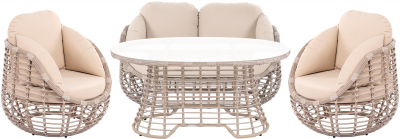 Комплект плетеной мебели ReeHouse Lotus алюминий, искусственный ротанг, олефин, стекло ирбис, бежевый, белый сатин Фото 1