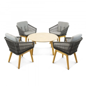 Кресло плетеное с подушками ReeHouse Letto (Кентон) алюминий, ясень, искусственный ротанг, олефин ясень, черный металлик, серый Фото 4