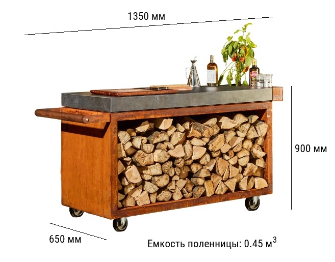 Стол разделочный на колесах с поленницей OFYR 135