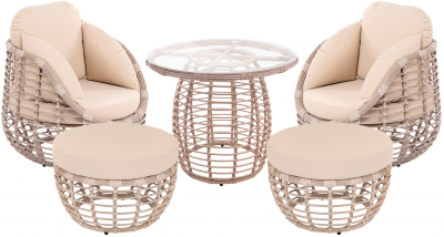 Комплект плетеной мебели ReeHouse Lotus алюминий, искусственный ротанг, олефин, стекло ирбис, бежевый, белый сатин Фото 1