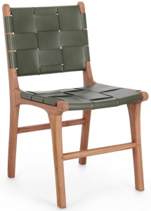 Стул деревянный с обивкой Garden Relax Joanna тик, натуральная кожа натуральный, зеленый Фото 1