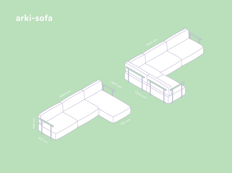 Диван двухместный с правым подлокотником Arki-Sofa