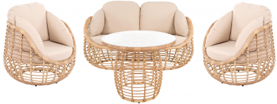 Комплект плетеной мебели ReeHouse Lotus алюминий, искусственный ротанг, олефин, стекло индийское дерево, бежевый, белый сатин Фото 1