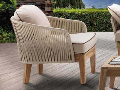 Кресло плетеное RosaDesign Dakota тик, алюминий, роуп, ткань слоновая кость, бежевый Фото 1
