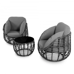 Кресло плетеное с подушками ReeHouse Lotus алюминий, искусственный ротанг, олефин черный металлик, серый Фото 4