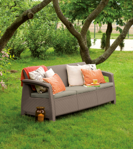 Диван пластиковый Keter Corfu Love Seat Max пластик с имитацией плетения капучино Фото 2