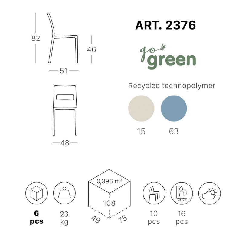 Стул пластиковый Sai Go Green, тортора