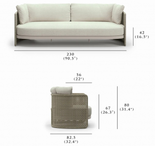 Диван трехместный с подушками SNOC Miura Bisque алюминий, роуп, олефин бежевый Фото 2