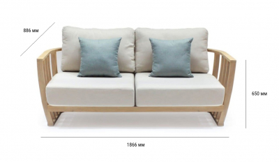 Диван деревянный двухместный Tagliamento Woodland эвкалипт, олефин натуральный, бежевый Фото 2