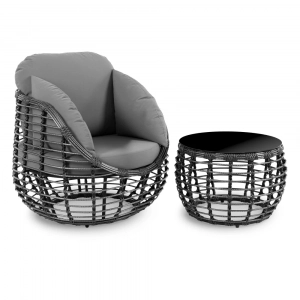 Кресло плетеное с подушками ReeHouse Lotus алюминий, искусственный ротанг, олефин черный металлик, серый Фото 5