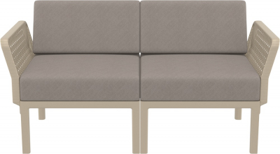 Диван пластиковый двухместный с подушками Siesta Contract Portofino Lounge стеклопластик, полипропилен, полиэстер бежевый, светло-коричневый Фото 6