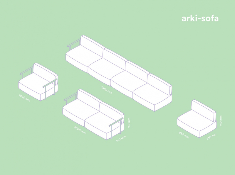 Диван двухместный с правым подлокотником Arki-Sofa