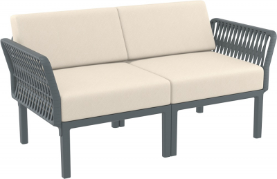 Диван пластиковый двухместный с подушками Siesta Contract Portofino Lounge стеклопластик, полипропилен, полиэстер темно-серый, бежевый Фото 1