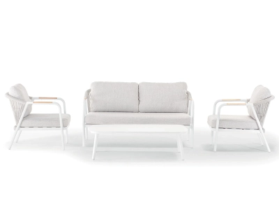 Комплект мягкой мебели Grattoni Cordoba алюминий, тик, роуп, олефин белый, конопляный, светло-серый Фото 6