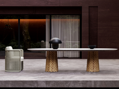 Стол обеденный бетонный SNOC Miura Bisque тик бежевый Фото 4