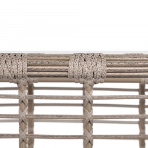 Стол плетеный обеденный ReeHouse Lotus алюминий, искусственный ротанг, стекло ирбис, белый сатин Фото 7