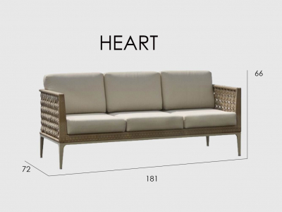 Диван плетеный трехместный с подушками Skyline Design Heart алюминий, искусственный ротанг, sunbrella бежевый Фото 4