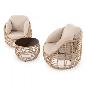 Кресло плетеное с подушками ReeHouse Lotus алюминий, искусственный ротанг, олефин индийское дерево, бежевый Фото 5