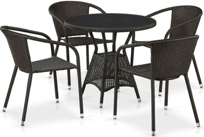 Комплект плетеной мебели Afina T707ANS/Y137C-W53 4Pcs Brown  искусственный ротанг, сталь коричневый Фото 1