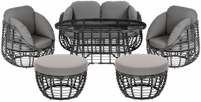 Комплект плетеной мебели ReeHouse Lotus алюминий, искусственный ротанг, олефин, стекло черный металлик, серый, графит Фото 1