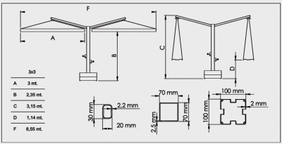 Зонт профессиональный двухкупольный 6.4х3 м THEUMBRELA SEMSIYE EVI Double Banana V алюминий, акрил Фото 2
