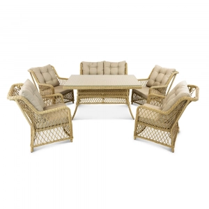 Стол плетеный обеденный ReeHouse Titulo алюминий, искусственный ротанг, стекло индийское дерево Фото 5