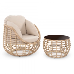 Кресло плетеное с подушками ReeHouse Lotus алюминий, искусственный ротанг, олефин индийское дерево, бежевый Фото 7