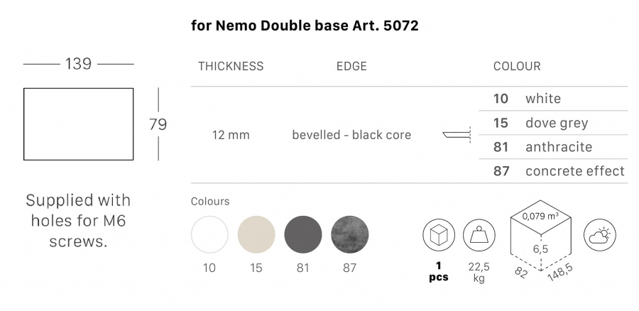 Столешница прямоугольная Compact Laminate для подстолья Nemo Double
