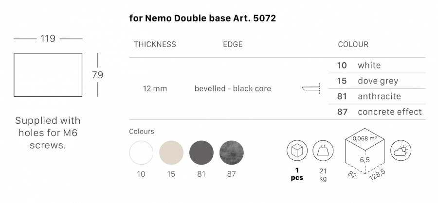 Столешница прямоугольная Compact Laminate для подстолья Nemo Double